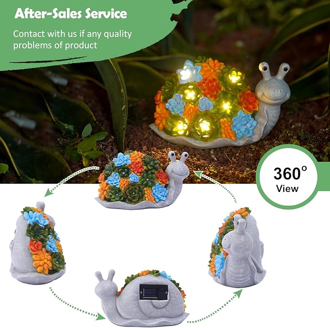 Nacome Snail Statues with Succulent for Garden Decor: Solar Outdoor Clearance Outside Yard Art Porch Patio Balcony Front Lawn Ornaments –Birthday Gifts for Mom Grandma Women