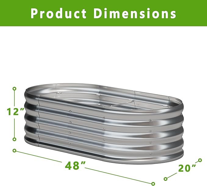 KFN 4x1.8x1FT Galvanized Raised Garden Bed,Raised Garden Bed Kit-Oval Metal Vegetable Box,Large Planter Flower Boxes Outdoor,Planting for Vegetables,Flower,Herb,Sliver,0.7mm