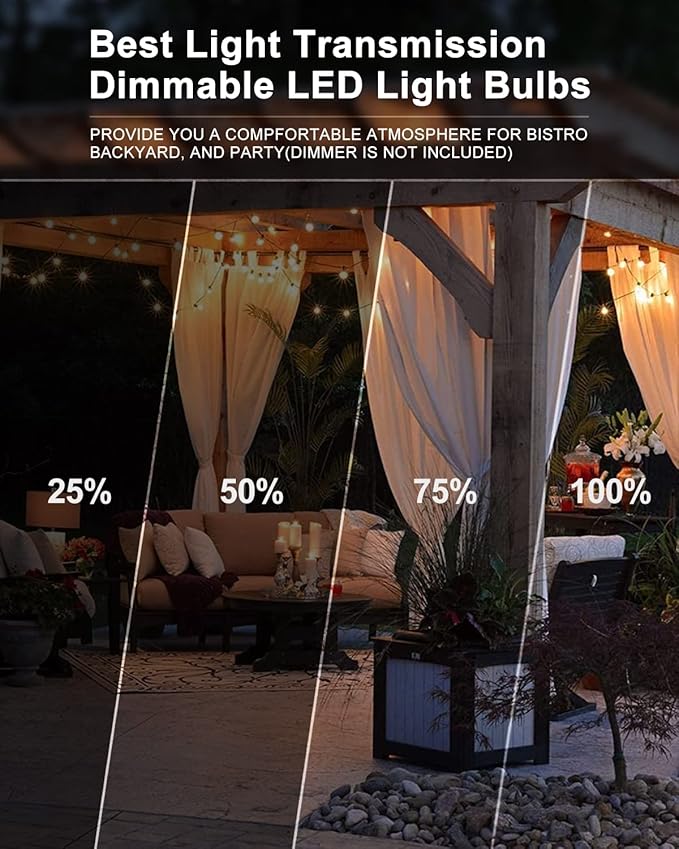 Lightdot 300FT Outdoor String Lights, LED Bistro String Lights with Shatterproof ST38 Vintage Bulbs, 2200K Dimmable, Waterproof Hanging Lights for Porch, Deck, Garden, Backyard, Balcony - ETL Listed
