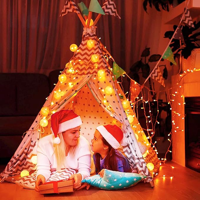 JMEXSUSS Connectable 33ft Halloween Lights Indoor, 100 LED Clear Wire Orange Lights for Halloween, 8 Modes Outdoor Orange Christmas String Light Plug in for Christmas Tree Party Decoration