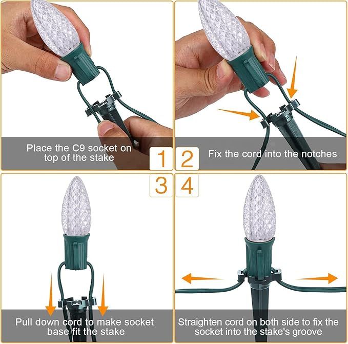 C9 Christmas Pathway Lights with Stakes,Cold White,2 Pack Total 60 Ft 40 Strawberry LED Bulbs,Connectable Shatterproof Outdoor Lights Marker for Xmas Yard Garden Path Lawn Walkway Sidewalk