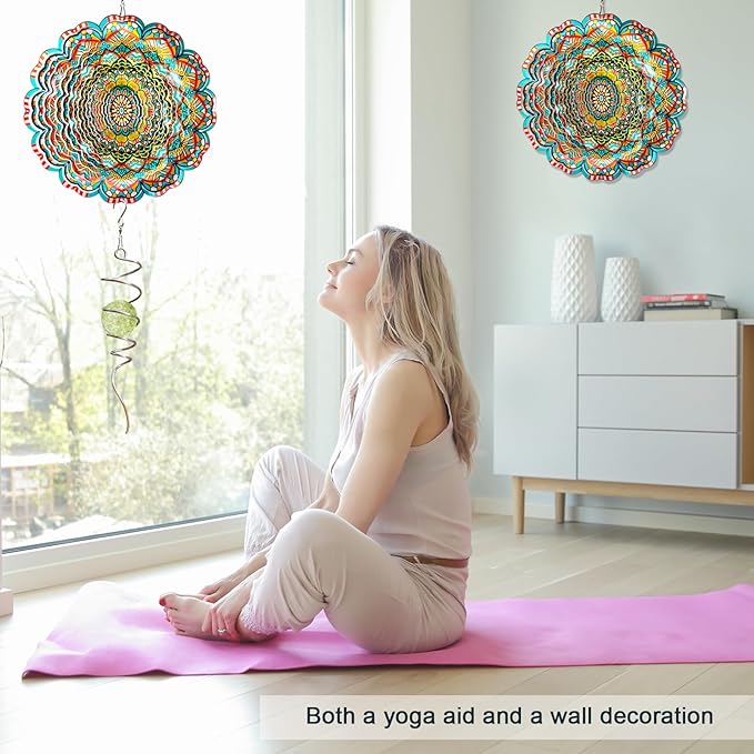 Wind Spinner Lucky Star Mandala Wind Spinners for Garden Yard Hanging Wind Sculptures Create Zen Atmosphere. Kinetic Metal Art Decoration Indoor/Outdoor Decor Mandala Gift for Mom Wife Woman