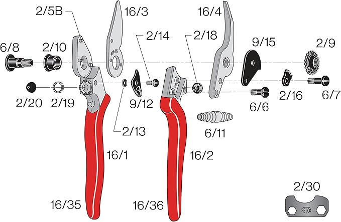 Felco F16 Pruning Shears – 7.7" Garden Clippers for Left-Handed Users with Bypass & Anvil Blades | Hand Pruners for Gardening | Garden Tool Cutter with Aluminum Handle, Lightweight Swiss Precision