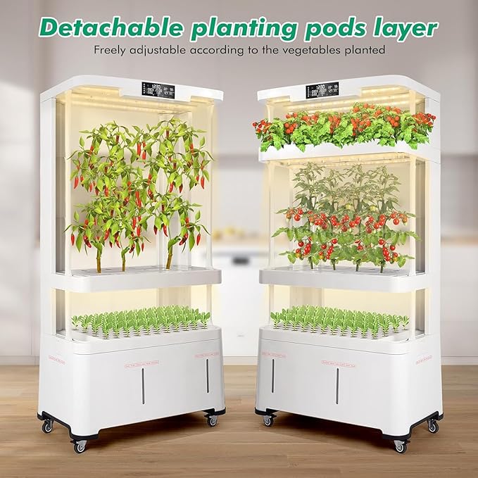 4-Tier Hydroponics Growing System Kit with 130 Pods, Lager Indoor Garden System with LED Grow Light, Automatic Quiet Water Circulation, Food-Grade PP Material Hydroponic Tower for Vegetables
