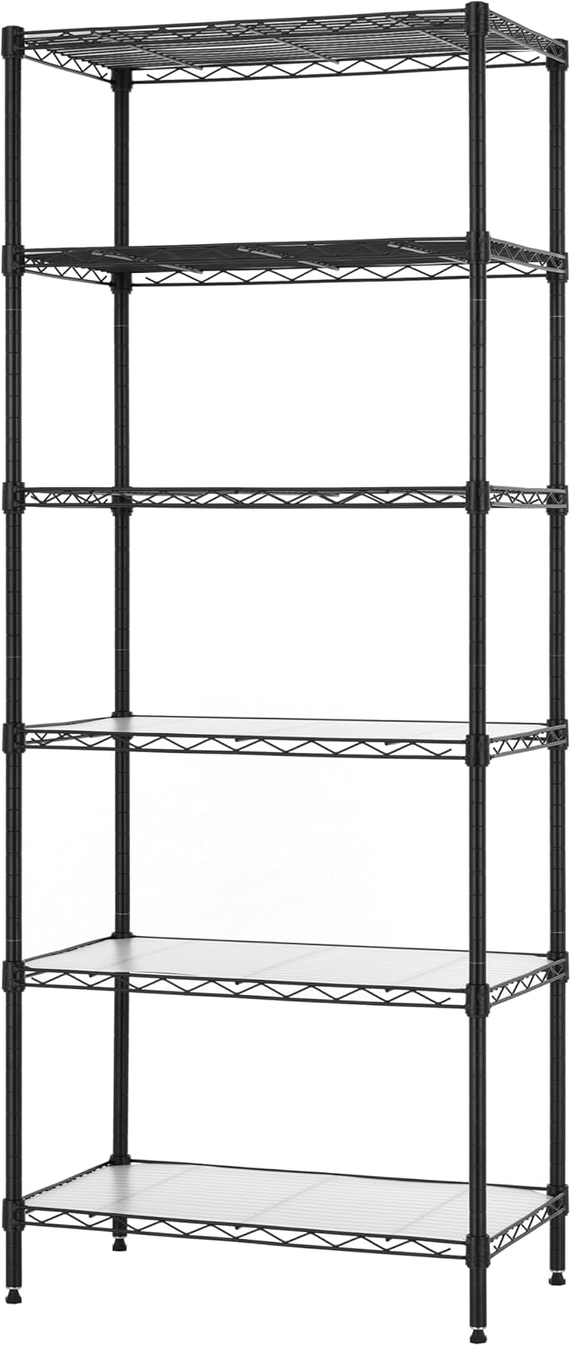 Finnhomy 6-Tier Wire Shelving Unit - Adjustable Steel Wire Rack with 6 Shelves, PE Mat and Stable Leveling Feet, NSF Certified, Black