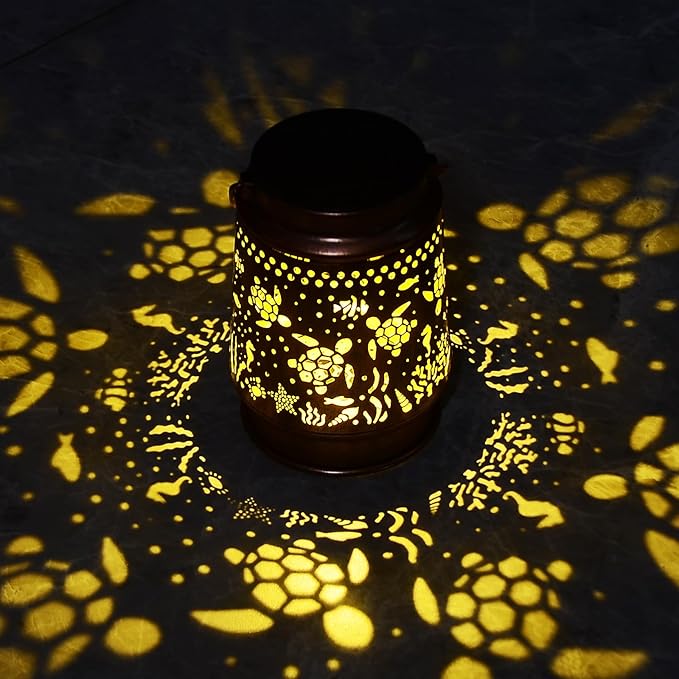kyoryuger Sea Turtle Solar Lanterns Outdoor Turtle Gifts for Women Mom Grandma, Turtle Lovers Gifts, Birthaday for Mom Metal Decorative Lanterns for Yard Patio Lawn Solar Garden Decor