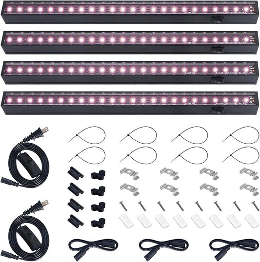 Barrina 1ft Grow Lights for Indoor Plants Full Spectrum, LED Grow Lamp with Black Cover, T5 Grow Light Strip, Under Cabinet Grow Light with Switch Cord, Plug and Play, Linkable, Pinkish White, 4 Packs