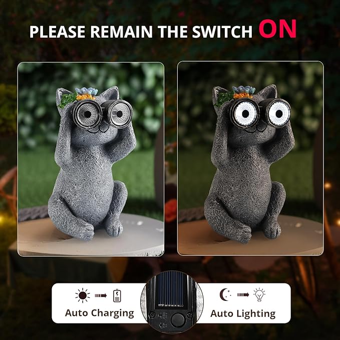 Outdoor Solar Garden Statues, Funny Garden Decor Statue - Resin Animal Statues Decor with Binoculars, Outdoor Solar Statues for Patio Decor, Unique Garden Gifts for Women.