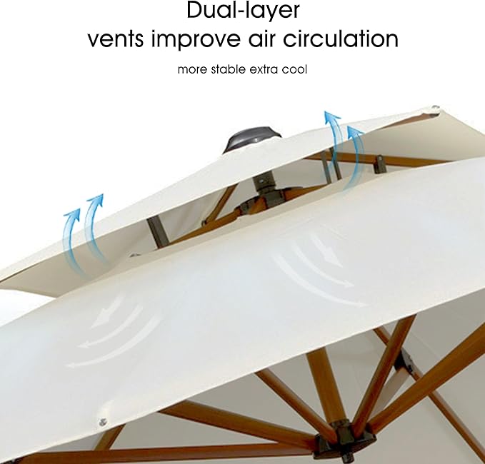 PURPLE LEAF 9' X 12' Double Top Deluxe Wood Pattern Rectangle Patio Umbrella with Base Offset Hanging Umbrella Outdoor Market Umbrella Garden Umbrella, Cream