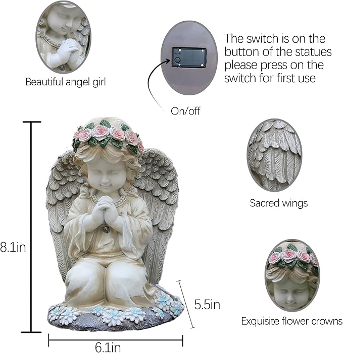 Praying Angels Figurine,Solar Garden Angel Statues, Waterproof Kneeling Angel Sculpture, Outdoor Decor Ornament for Patio Lawn Yard Balcony, Garden Gift