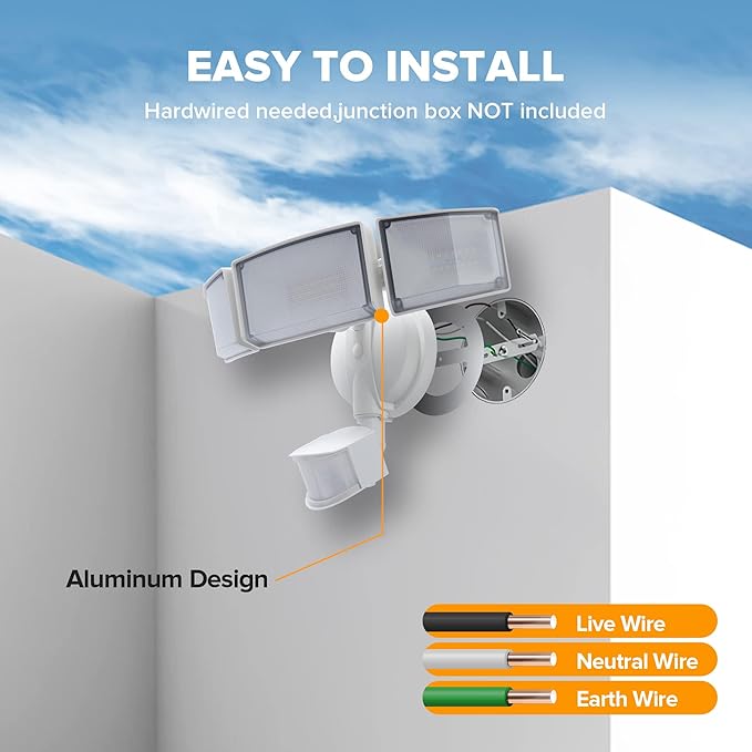 LUTEC 72W 7500LM LED Security Lights Motion Sensor Light Outdoor, 5000K Daylight, IP65 Waterproof, Dusk to Dawn, 3-Head Motion Detected Flood Light for Garage, Yard, Porch(White)