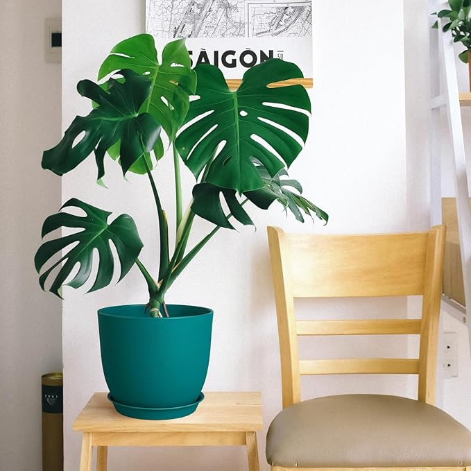 Plant Pots 8 Inch Set of 4, Flower Pots with Multi Mesh Drainage Holes, Planters for Indoor Outdoor Garden Plants and Flowers（Blue）