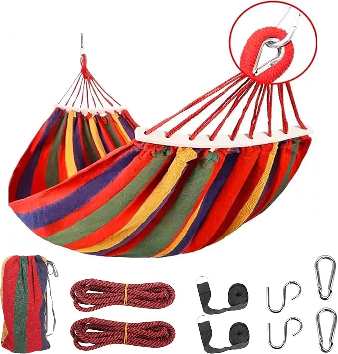 Durable Hammocks 660 Lbs Capacity, Camping Essentials Hiking Gear Accessories Max 2 X Tree Straps & Carabiners & Duckbilled Buckle & Thicker Rope & Portable Carrying Bag Included (red)