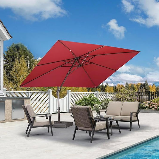PURPLE LEAF 9' X 11.5' Rectangle Cantilever Umbrella Patio Umbrella Outdoor Aluminum Offset Hanging Umbrella with 360-degree Rotation for Pool Garden Backyard Deck, Terra