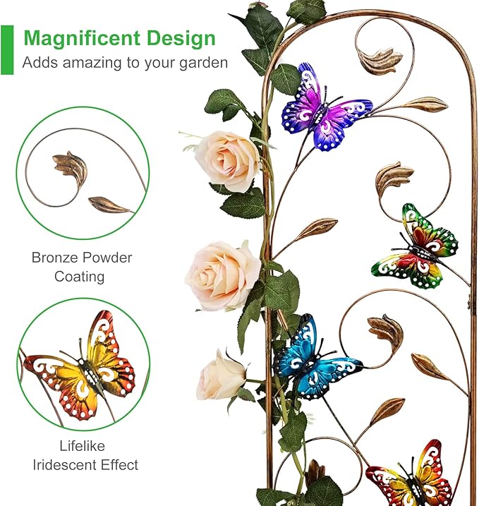 Set of 2 Butterfly Metal Garden Trellis for Climbing Plants, Decorative Vegetables Flowers Vine Trellis for Outdoor Patio 60'' H x 11'' W