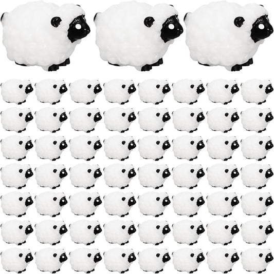 100Pcs Mini White Sheep Miniature Resin Sheep Figurines Cute Little Figurines Fairy Outdoor Moss Ornaments Landscape Figurines Garden DIY Ornament Accessories for Indoor Outdoor