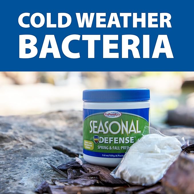 The Pond Guy Seasonal Defense, Spring & Fall Beneficial Bacteria, Barley & Enzymes, Cold Water Pond Sludge & Scum Treatment, Fish & Plant Safe, 24 Packets