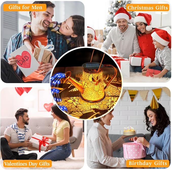 Solar Watering Can Lights, Hummingbird Christmas Gifts for Women Mom Grandma Birthday, Waterproof Outdoor Garden Decor Large Hanging Solar Lanterns Garden Lights for Patio Porch Yard Flowerbed Pathway