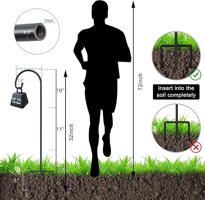 FEED GARDEN Adjustable 32 Inch Small Shepherd Hooks for Outdoor, Garden Hooks for Lanterns, Shepard Hooks for Hanging Plants, Bird Feeders, Solar Lights, Mason Jars, Weddings Decor,1 Pack