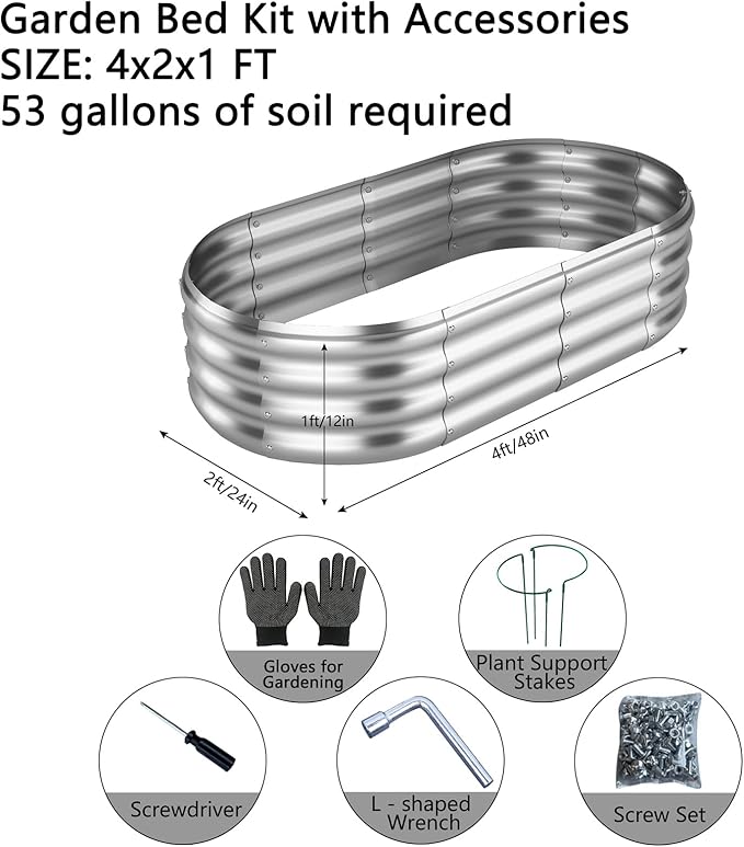 Galvanized Metal Planter Raised Garden Bed Kit for Gardening Outdoor，4x2x1ft 2 Planter Grow Garden Box Raised Flower Bed，Long Vegetable Clearance Herb Raised Garden Beds for Gardening Metal