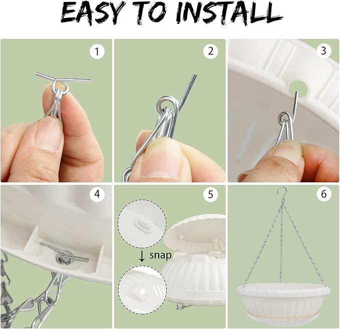 summer flower 3pcs 10.6 inch Plastic Hanging Planters Pots for Outdoor Indoor Plants Hanging Flower Plant Baskets Holder for Garden Porch Ceiling (White)