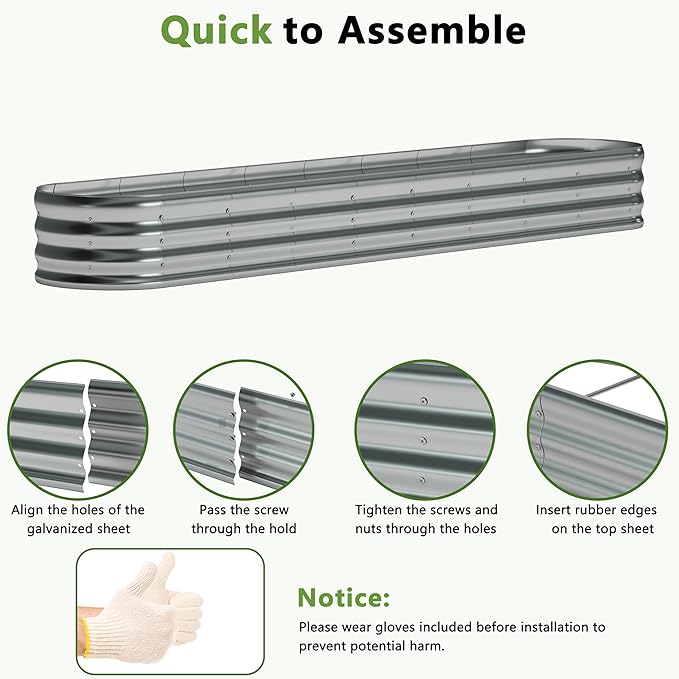 12x2x1ft(2 Pack) Oval Galvanized Raised Garden Bed,Outdoor Planter Box Metal Patio Kit Planting Bed for Vegetables Flowers and Succulents