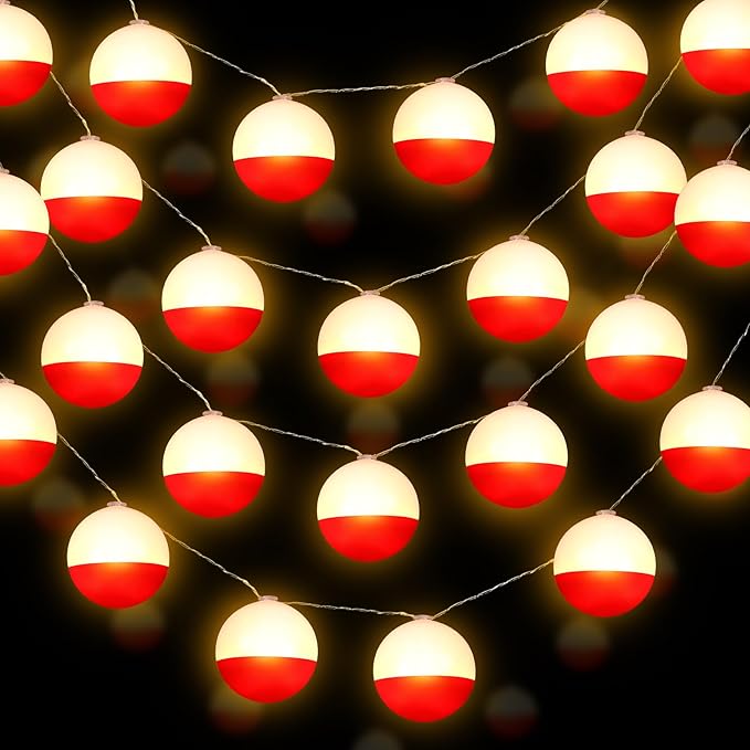 Deekin 1 Pcs LED Fishing Birthday Decorations Bobbers String Lights Battery Powered Ofishally One Theme Decor with Extra Bulbs for Gone Fishing Birthday Party Supplies Pole Party Favors