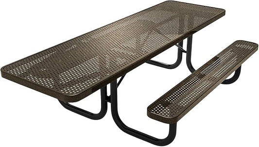 Heavy-Duty Portable ADA-Compliant Outdoor Picnic Table, Punched Steel Patio Dining Furniture Made in America (8ft Rectangular, One-Side Handicap, Textured Gold Vein)