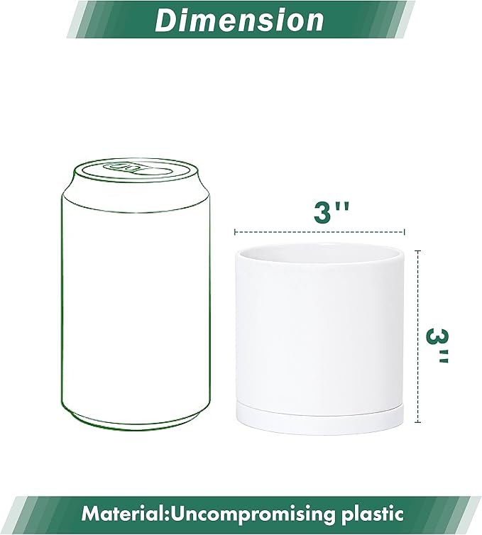 D'vine Dev 12 Pack 3 Inch Mini Plastic Plant Pots, Small Garden Planters for Plant with Drainage Holes and Saucers, White Color, 74-Z-C-4