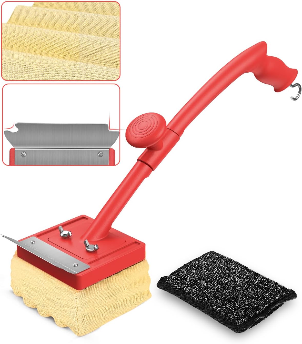 Grill Brush Bristle Free with Scraper 2 Replacement Heads, Steel Wire Replaceable Head and Fire-Resistant Fabric Replaceable Head