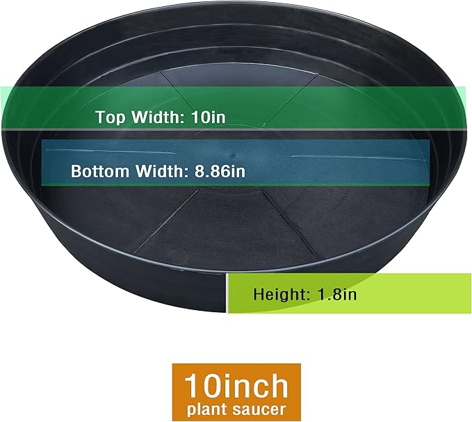 Plant Saucer 10 12 14 16 18 20 25 Inch Extra-Deep Plant Trays for Flower Pot, Heavy Drainage Tray for Indoors No Holes, 4 Pack of Plastic Plant saucers Water Catcher for Pots Base (10 Inch, Black)