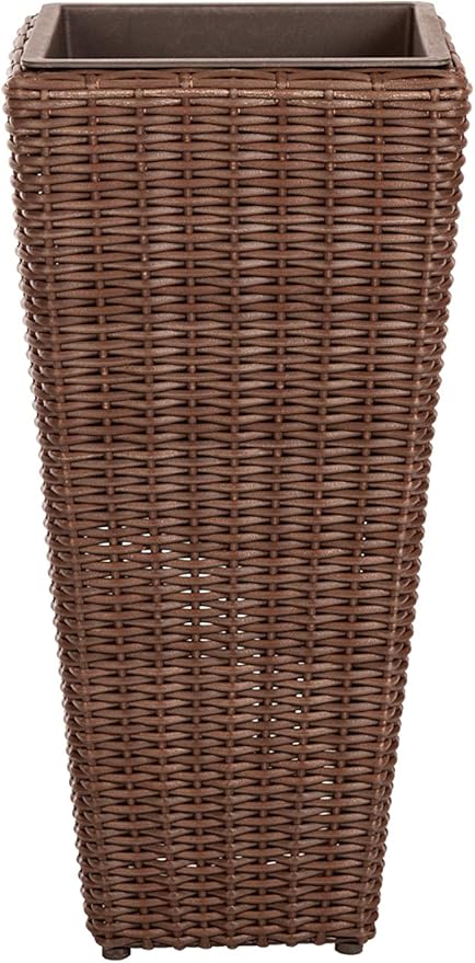 Patio Sense 62501 Alto Wicker All-Weather Planter Set with Liners Tall Plant Decor Box for Outdoors Patio Herb Garden Furnishings - Mocha - Pack of 2