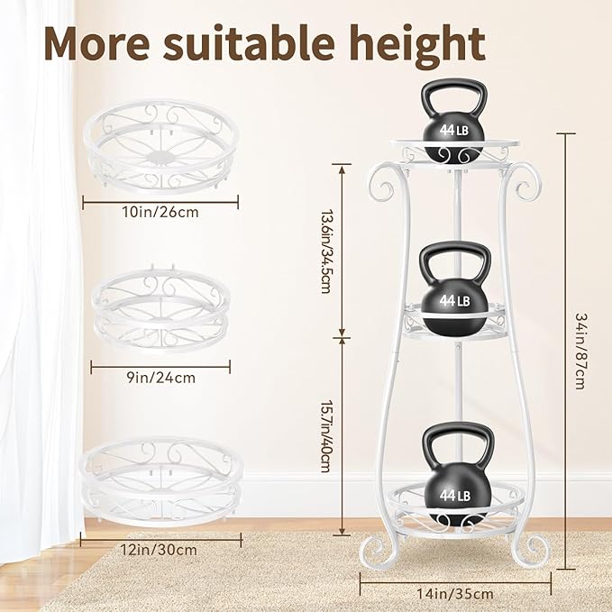 LASZOLA 3 Tier White Metal Plant Stand for Multiple Large Planters Indoor Outdoor Organizer, Heavy Duty Tall Flower Stand for Corner Patio Bathroom Office, Modern Sturdy Vertical Iron Rack, Cat Proof