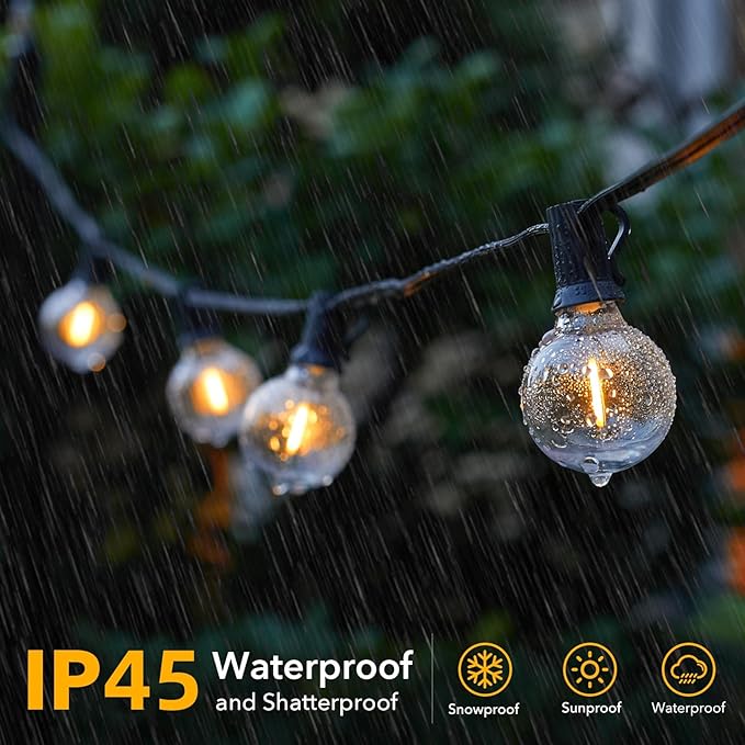 Brightown G40 Solar Replacement Bulbs, E12/C7 Candelabra Screw Base, 3V, 0.15W, 1.5 Inch Shatterproof Globe LED Bulbs Only for Solar Outdoor String Lights, 2700K, Dimmable, Warm White, 25 Pack