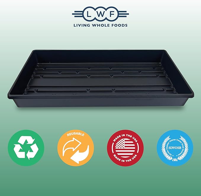 10 Plant Growing Trays (No Drain Holes) - 20" x 10" - Perfect Garden Seed Starter Grow Trays: for Seedlings, Indoor Gardening, Growing Microgreens, Wheatgrass & More - Soil or Hydroponic