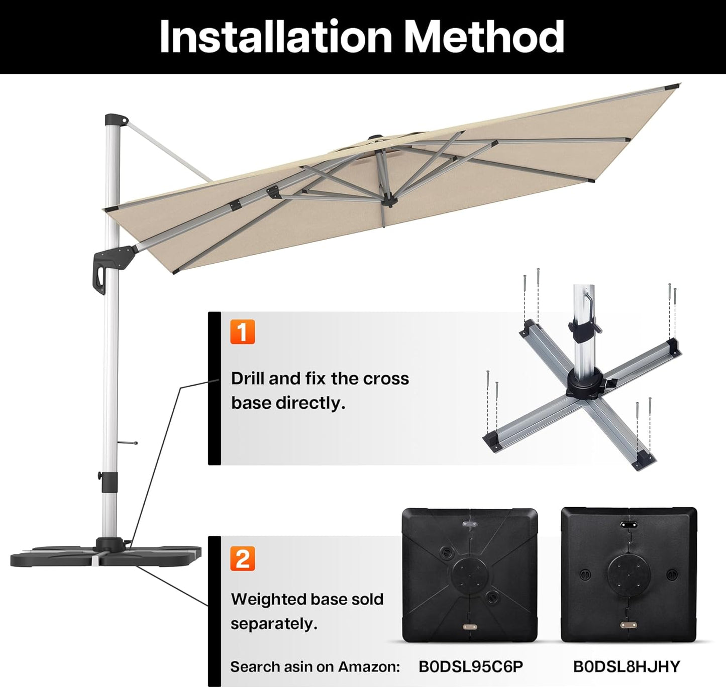 Patio Umbrella, 10FT Outdoor Cantilever Umbrella with 360-degree Rotation for Garden, Deck, Backyard, Pool and Beach, Beige