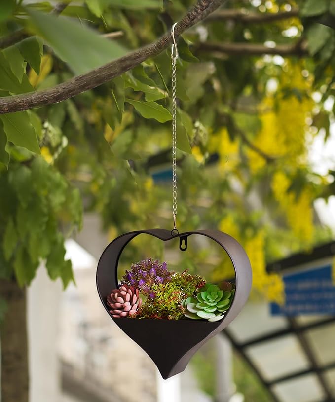 Metal Hanging Planters for Indoor & Outdoor Plants -12 Inch Heart Shaped Planters for Wall or Window,Garden or Indoor Decor for Women(Black)