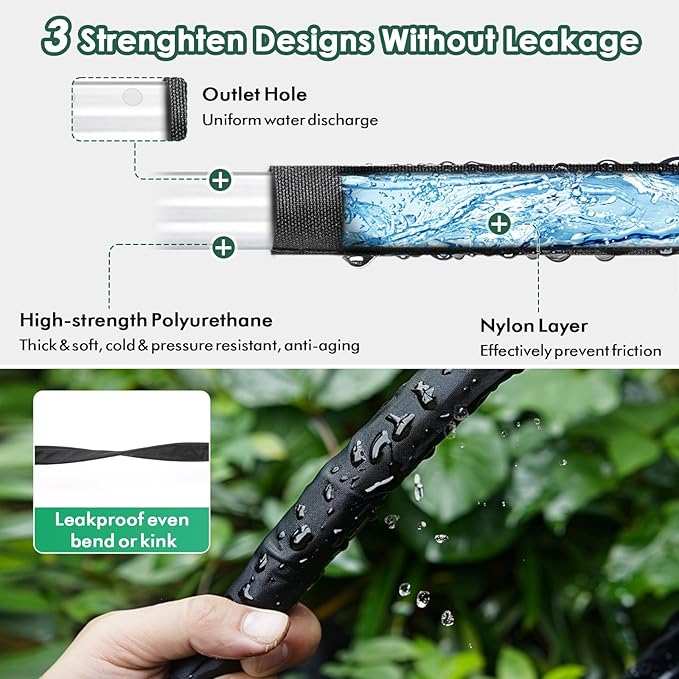 IPOW Heavy Duty Double Layer Design Saves 80% Water Leak Proof Soaker Hose, Drip Watering Hose for Garden, Lawn, Flower Bed, Vegetable Field (25 FT + 50 FT)