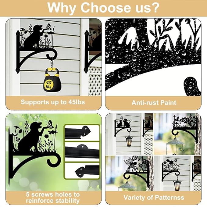 peacoblue Iron Plant Hangers Hooks for Outdoor Indoor Hanging Plants Flower Fern Pots Lantern Bird Feeder,12"x13.6" Weather Resistant Metal Wall Holder for Porch Garden Farmhouse(Branches and Birds)