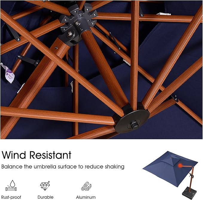 PURPLE LEAF 10ft Patio Umbrella with Base Outdoor Square Umbrellas Large Cantilever Umbrella Windproof Offset Umbrellas Heavy Duty Sun Umbrella for Garden Deck Pool Patio, Navy Blue