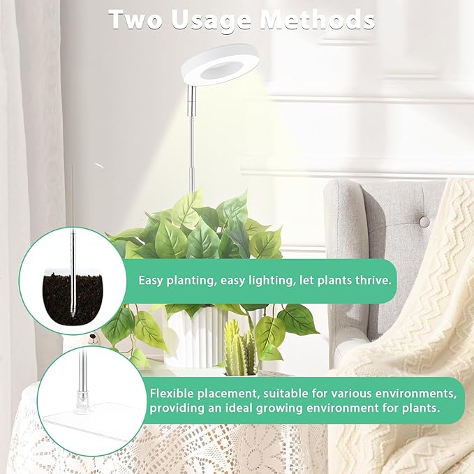 yadoker Halo Plant Grow Light, LED Growing Light Full Spectrum for Indoor Plants,Height Adjustable, Automatic Timer, 5V Low Safe Voltage,Idea for Small Plants