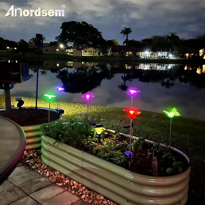 Anordsem Solar Lights Outdoor Decorations: Garden Stake Light Waterproof for Yard Decor Outside - LED Dragonfly Hummingbird Butterfly Lamp for Patio Pathway Home