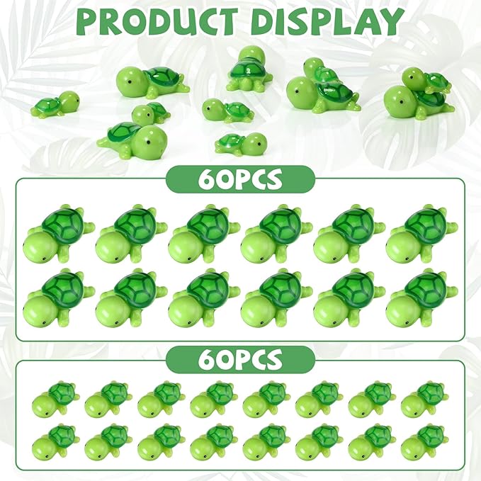 Soaoo 120 Pcs Miniature Sea Turtle Figurine Multicolor Tiny Turtle Statue Mini Sea Creatures Tortoise Miniature Resin Animals for DIY Garden Decoration Cake Home Decor, 2 Sizes (Green)