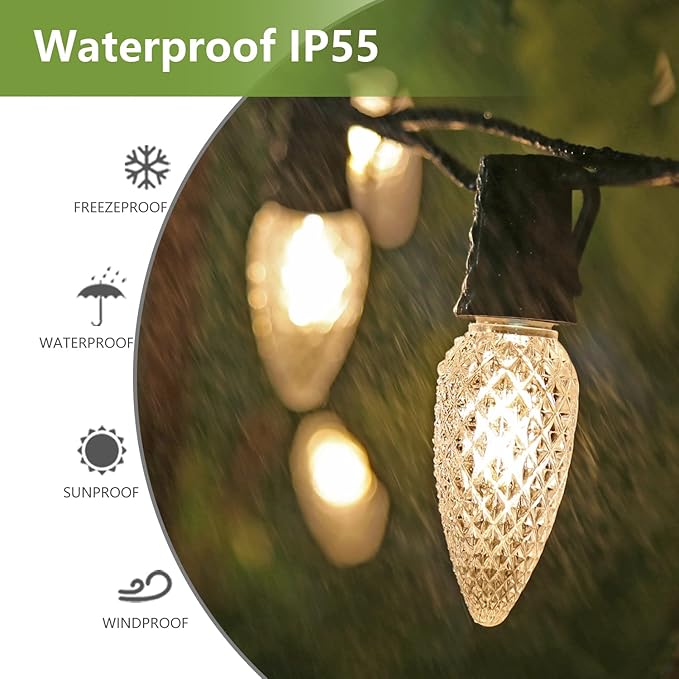 25Pack C9 Replacement LED Light Bulbs, Strawberry Christmas Bulb 2700K Soft White Shatterproof & Waterproof Outdoor String Light Bulbs, E17 Candelabra Base Edison Bulbs for Holiday Decoration