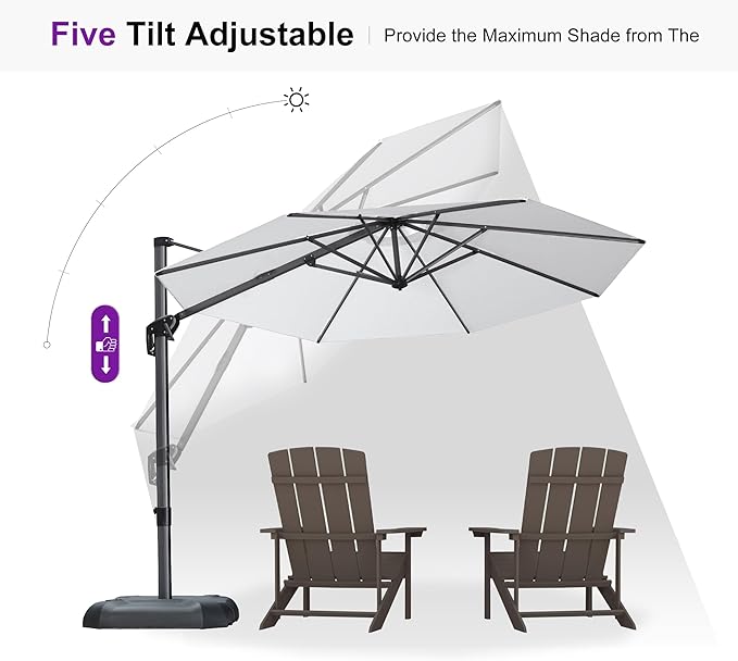 PURPLE LEAF 10 Feet Patio Umbrella with Base Outdoor Cantilever Round Umbrella Aluminum Offset Umbrella with 360-degree Rotation for Garden Deck Pool Patio Light White