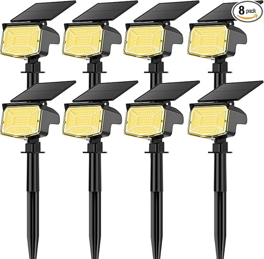 Solar Spot Lights Outdoor, 92 LEDs Landscape Lighting with 3 Lighting Modes and Auto On/Off, IP67 Waterproof Spotlights, Outdoor Solar Lights for Yard Garden, 8 Pack (Warm White)