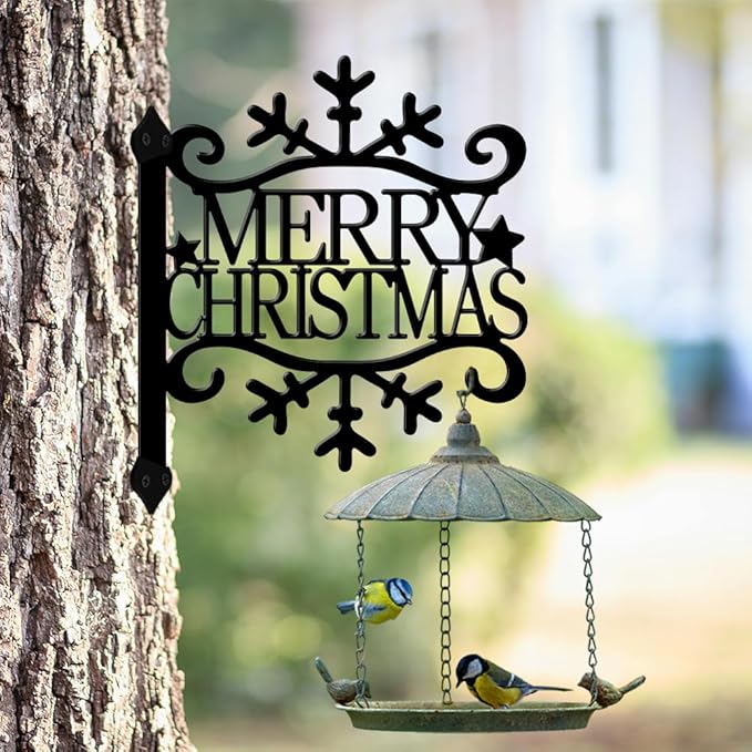 peacoblue Iron Plant Hangers Hooks for Outdoor Indoor Hanging Plants Flower Fern Pots Lantern Bird Feeder,11.5"x14.3" Weather Resistant Metal Wall Holder for Porch Garden Farmhouse(Merry Christmas)