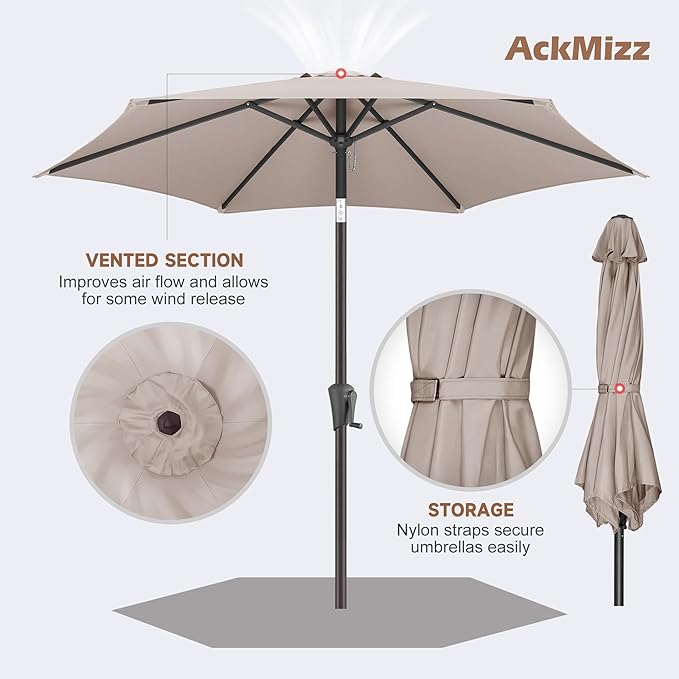 9ft Outdoor Patio Umbrella - Table Umbrella Waterprool UV Protection, Sombrillas de Patio with Push Button Tilt&Crank, Sun Umbrella for Pool, Porch, Garden, Deck, Backyard(Taupe)