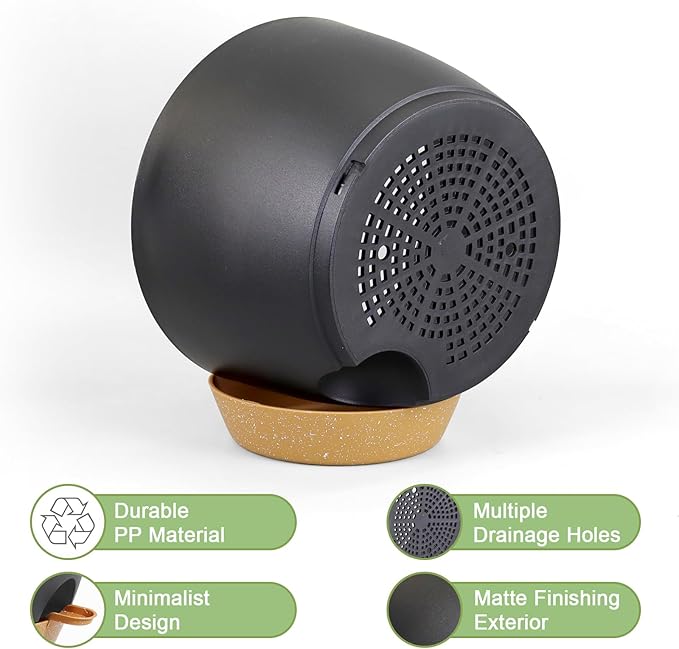 10/9/8 inch Medium Self Watering Pots, Planter, Plant Pots with Mesh Drainage Holes for Indoor Outdoor Garden Plants, Plastic Flower Pots with Removable Deep Reservoir, Black with Brown