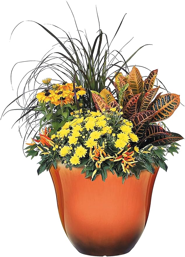 Classic Home and Garden Honeysuckle Resin Flower Pot Planter, Tequila Sunrise, 15"